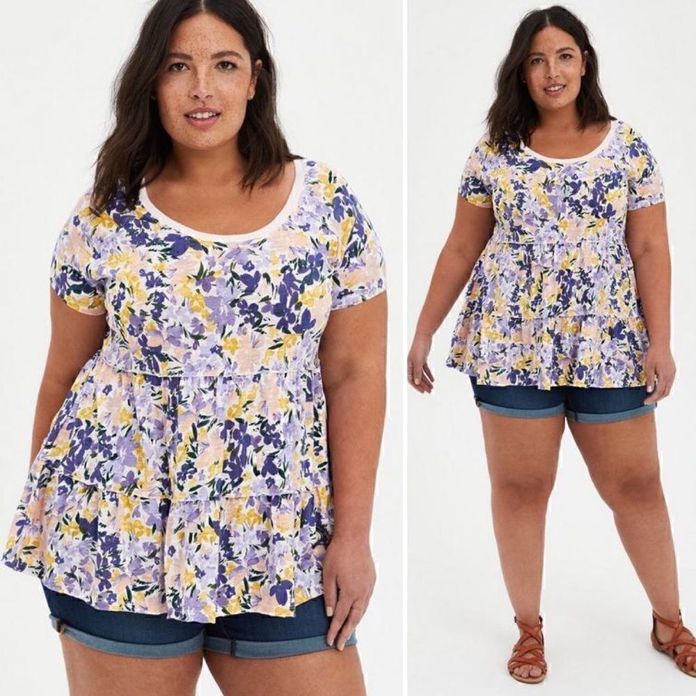 Torrid Babydoll Slub Scoop Neck Tiered Top, Size 1X